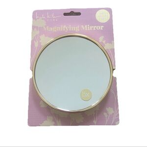 Nicole Miller 15x Magnifying Mirror w/ Suction Cups – Gold Trim – NEW